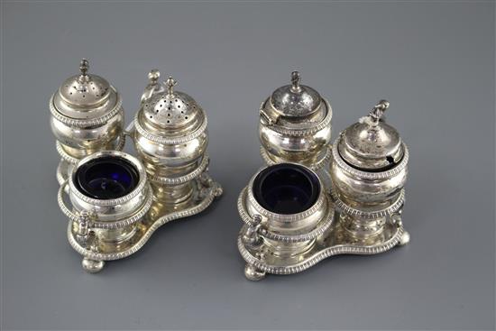 Two similar late 19th/early 20th century silver triform cruet stands by Horace Woodward & Co, London, 1896/1903/1910,